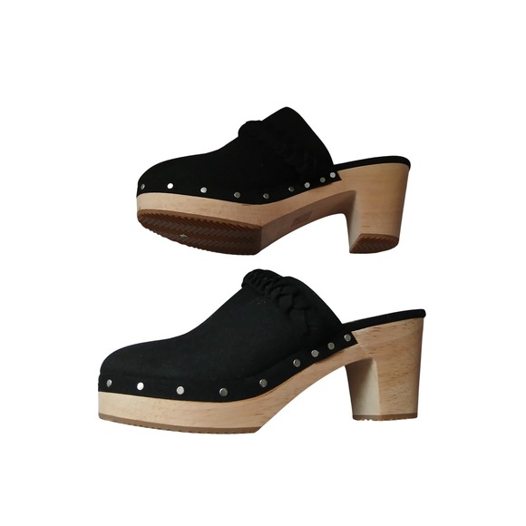 J. Crew Shoes - J. Crew Black Suede Braided Clogs Platform Chunky Heel Mules Women Size 7.5
